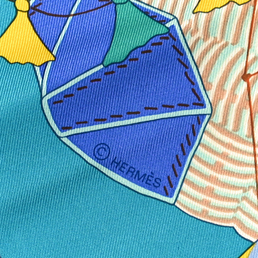 Hermes Silk Bagage a Main Scarf 90  Turquoise Rose Pale Jaune 4 of 4