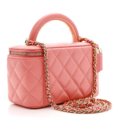 Chanel Lambskin Quilted Small Charming Top Handle Vanity Case With Chain Pink 3 of 14