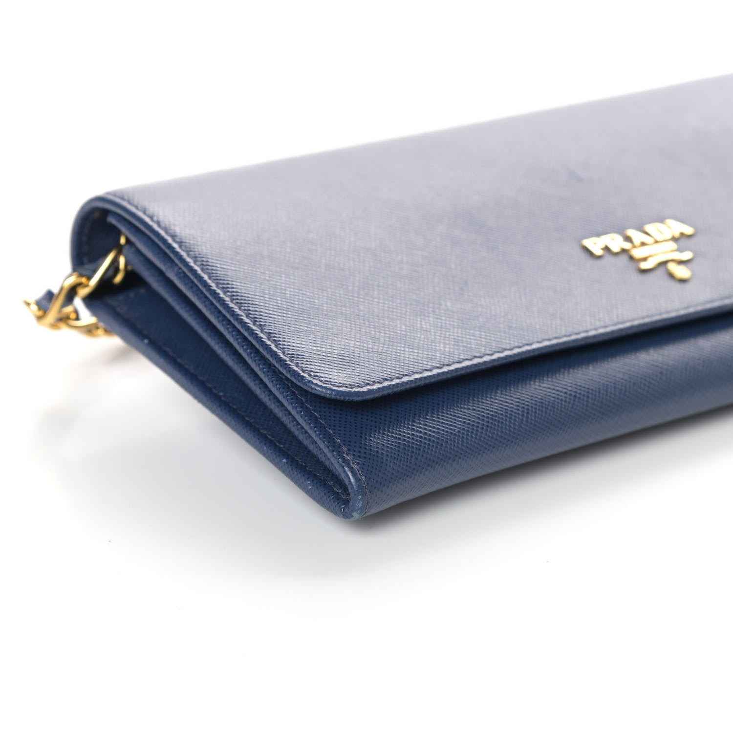 Prada Saffiano Metal Oro Chain Wallet Bleuette 7 of 8