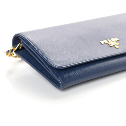 Prada Saffiano Metal Oro Chain Wallet Bleuette 7 of 8