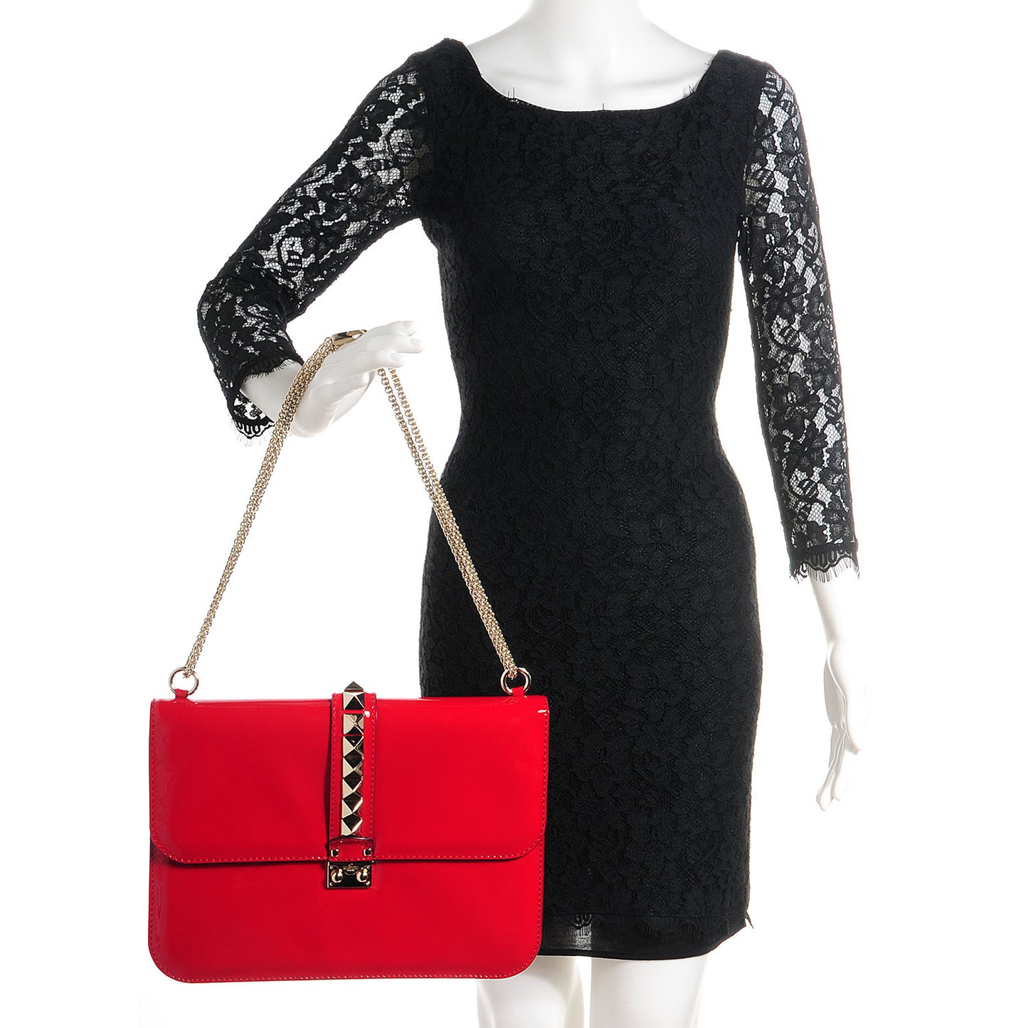 Patent Large Glam Lock Rockstud Flap Red