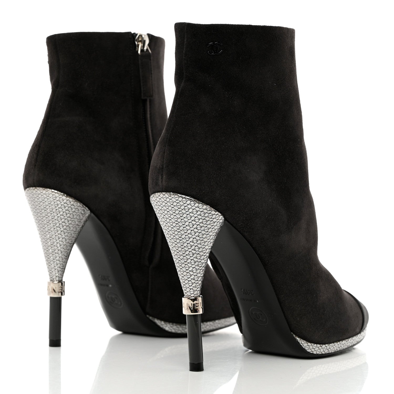 Chanel Suede Calfskin Satin Short Boots 39.5 Dark Grey 4 of 12