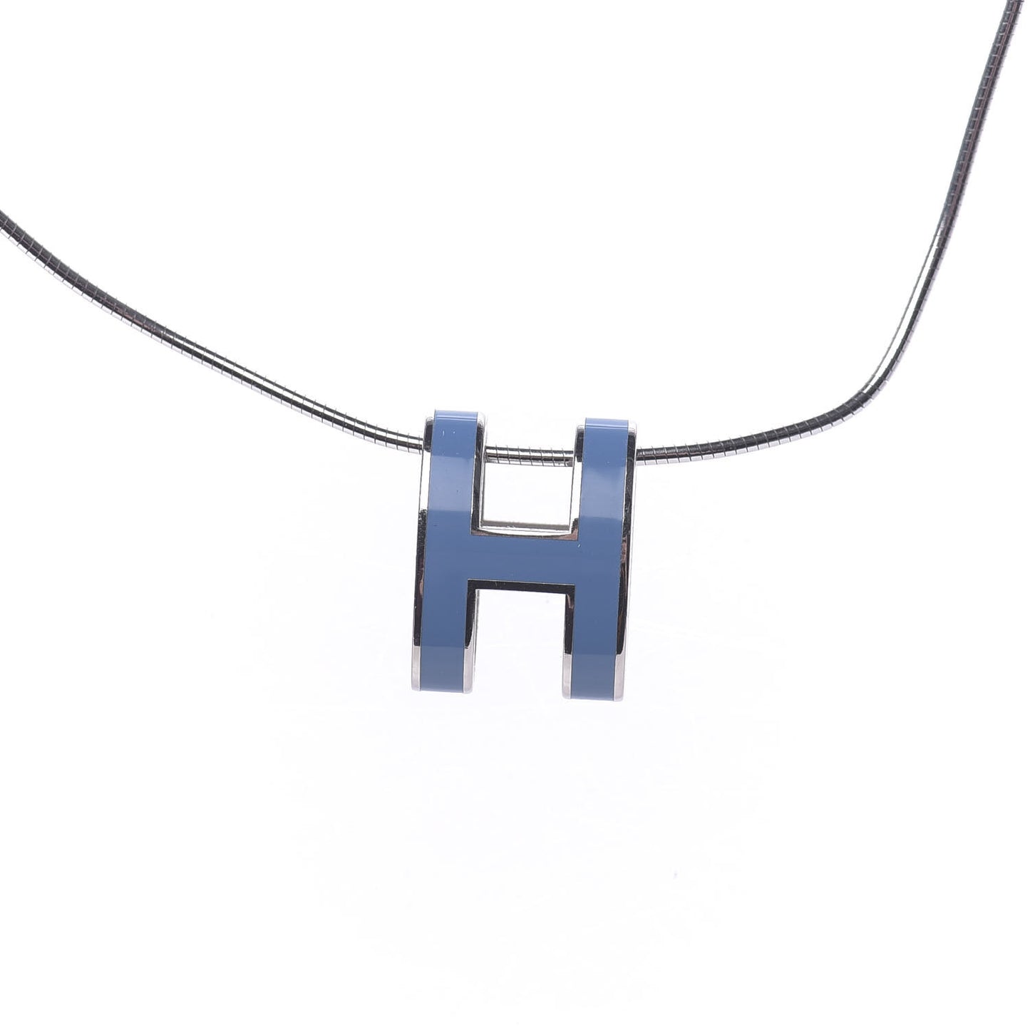 Lacquered Palladium Pop H Pendant Necklace Bleu Sature