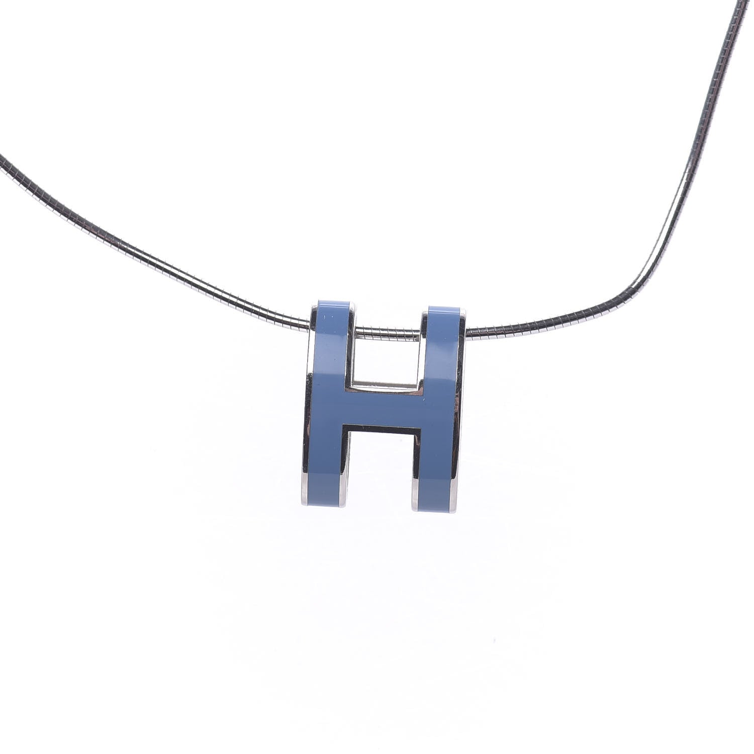Hermes Lacquered Palladium Pop H Pendant Necklace Bleu Sature 4 of 6