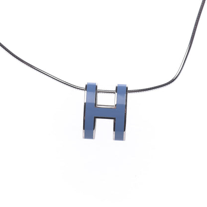 Hermes Lacquered Palladium Pop H Pendant Necklace Bleu Sature 4 of 6