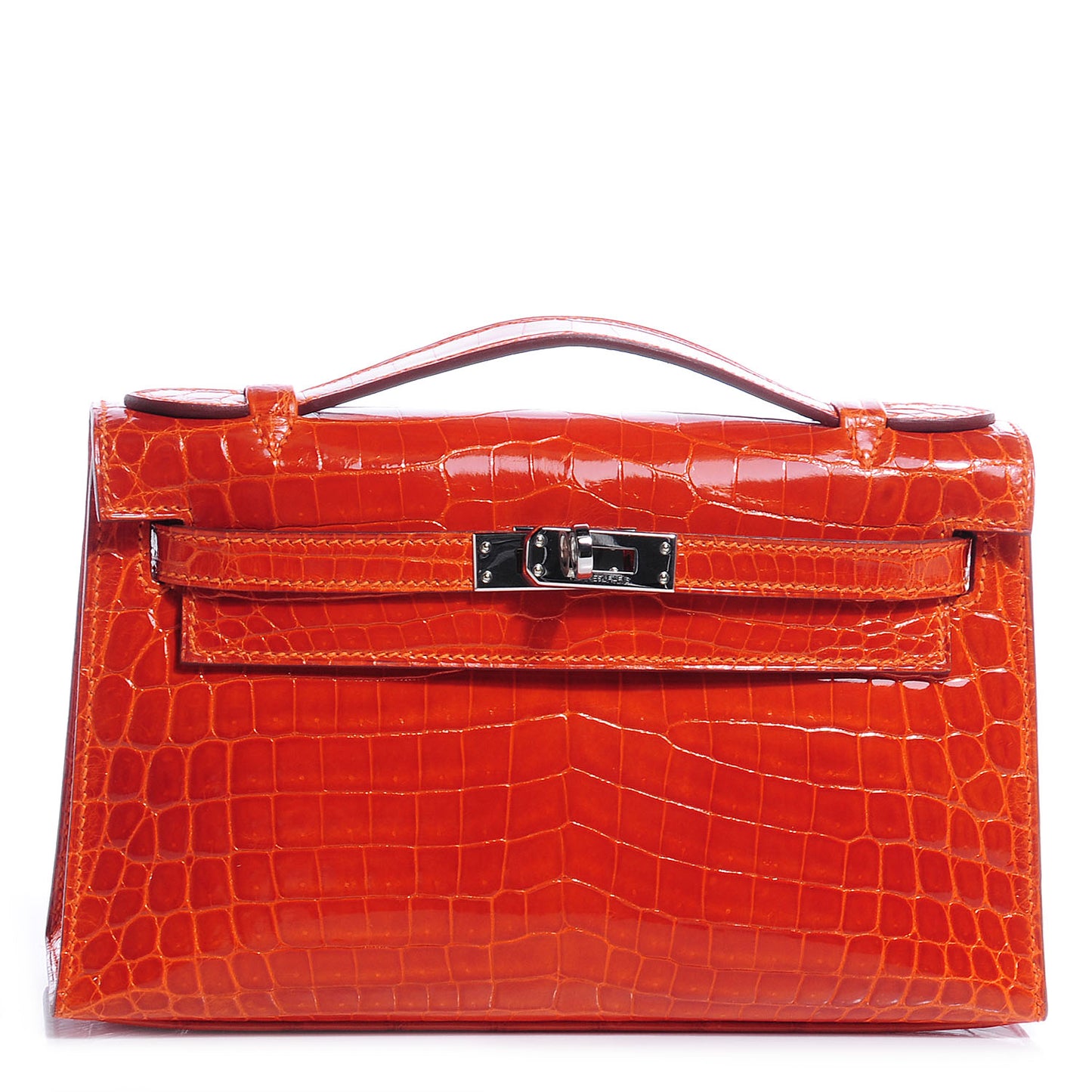 Shiny Niloticus Crocodile Kelly Pochette Orange