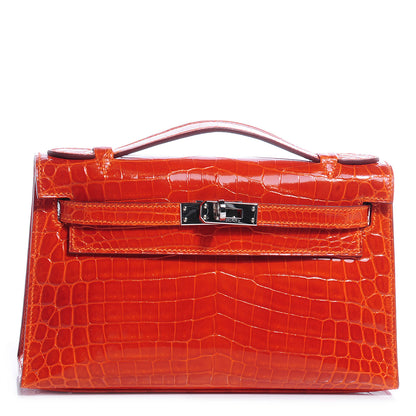 Hermes Shiny Niloticus Crocodile Kelly Pochette Orange 1 of 8