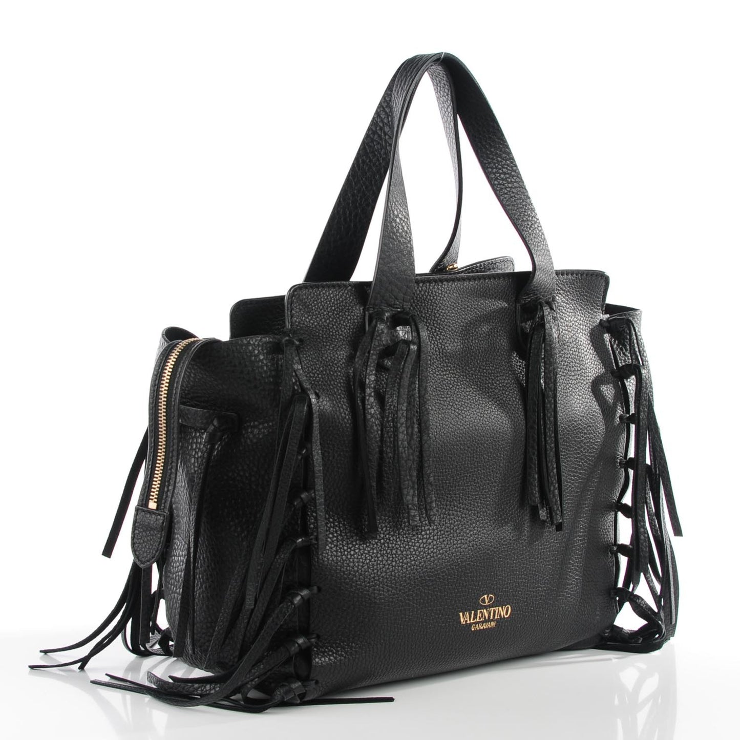 Grained Calfskin C-Rockee Fringe Tote Black