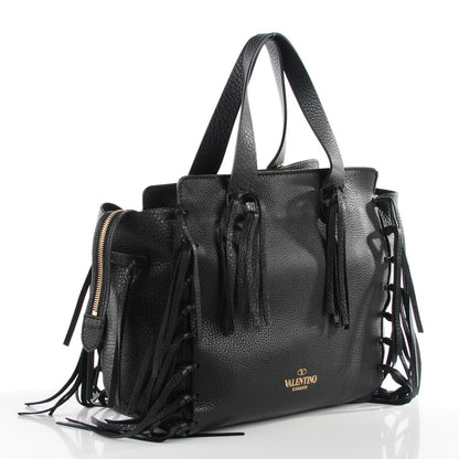 Valentino Garavani Grained Calfskin C-Rockee Fringe Tote Black 4 of 10