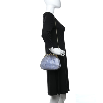 Judith Leiber Lizard Embossed Pleated Evening Bag Blue Grey Gold 2 of 8