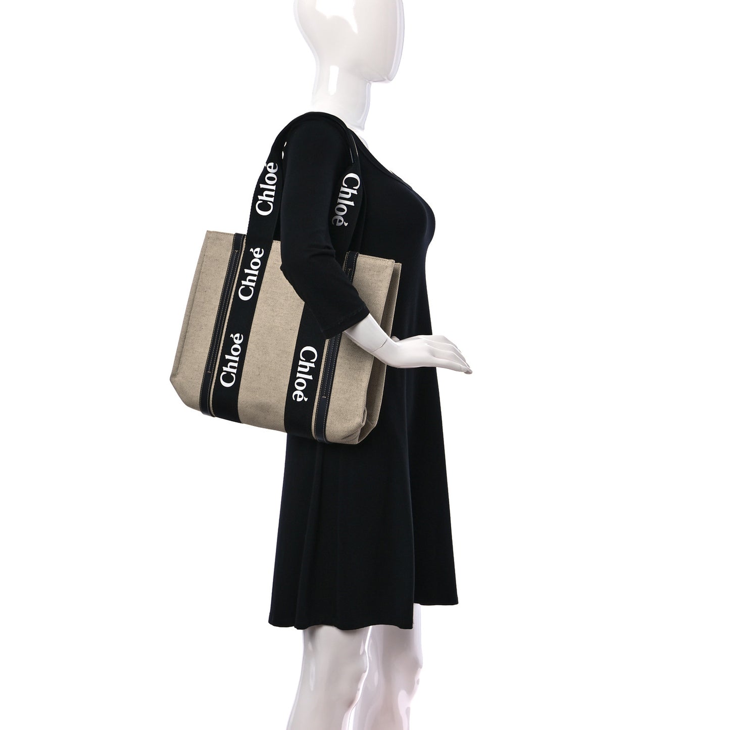 Cotton Calfskin Small Woody Ribbon Tote With Strap Black Blue