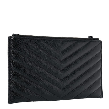 Saint Laurent Grain De Poudre Chevron Monogram Bill Pouch Black 3 of 17