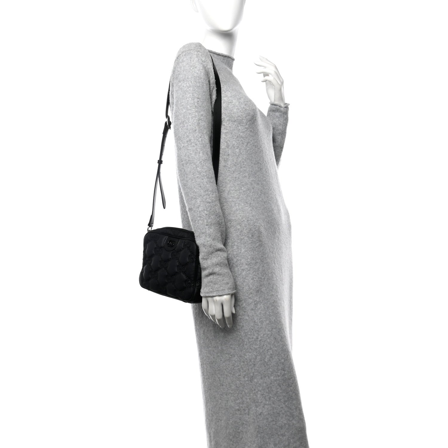Gucci Nylon Calfskin Enamel GG Matelasse Shoulder Bag Black 2 of 10