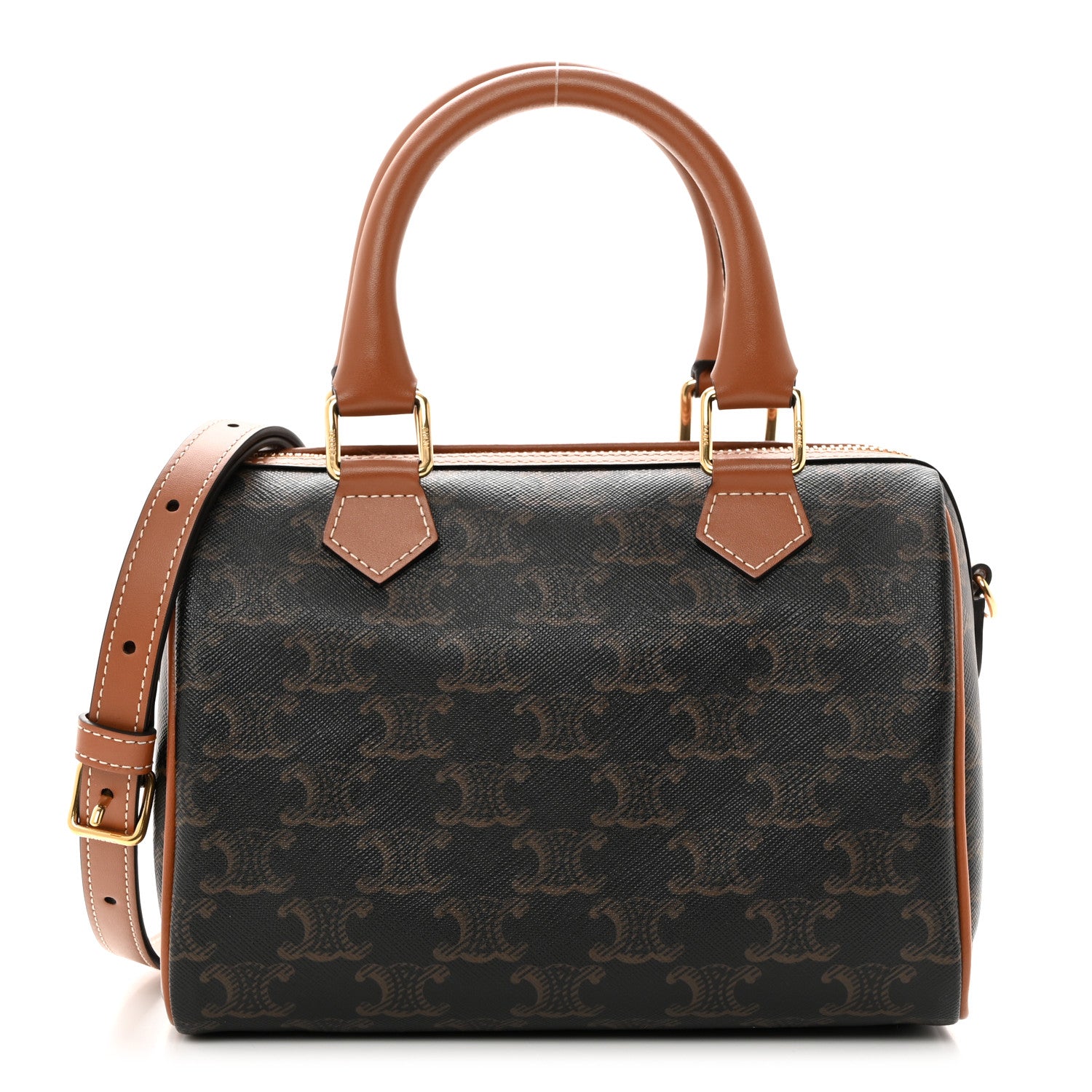 Celine Triomphe Canvas Calfskin Small Boston Bag Tan 1 of 10