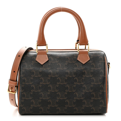Celine Triomphe Canvas Calfskin Small Boston Bag Tan 1 of 10