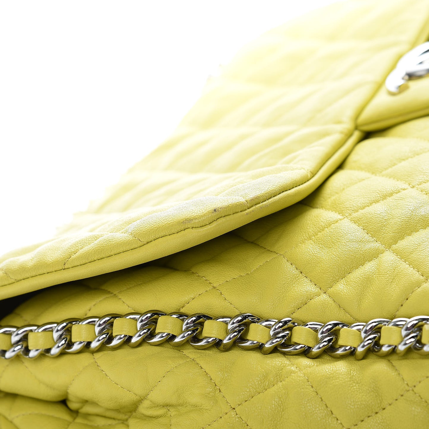 Washed Lambskin Quilted Maxi Chain Around Flap Yellow
