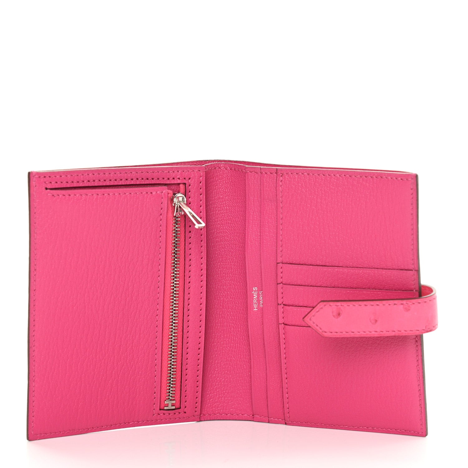 Hermes Ostrich Bearn Compact Wallet Rose Tyrien 5 of 9