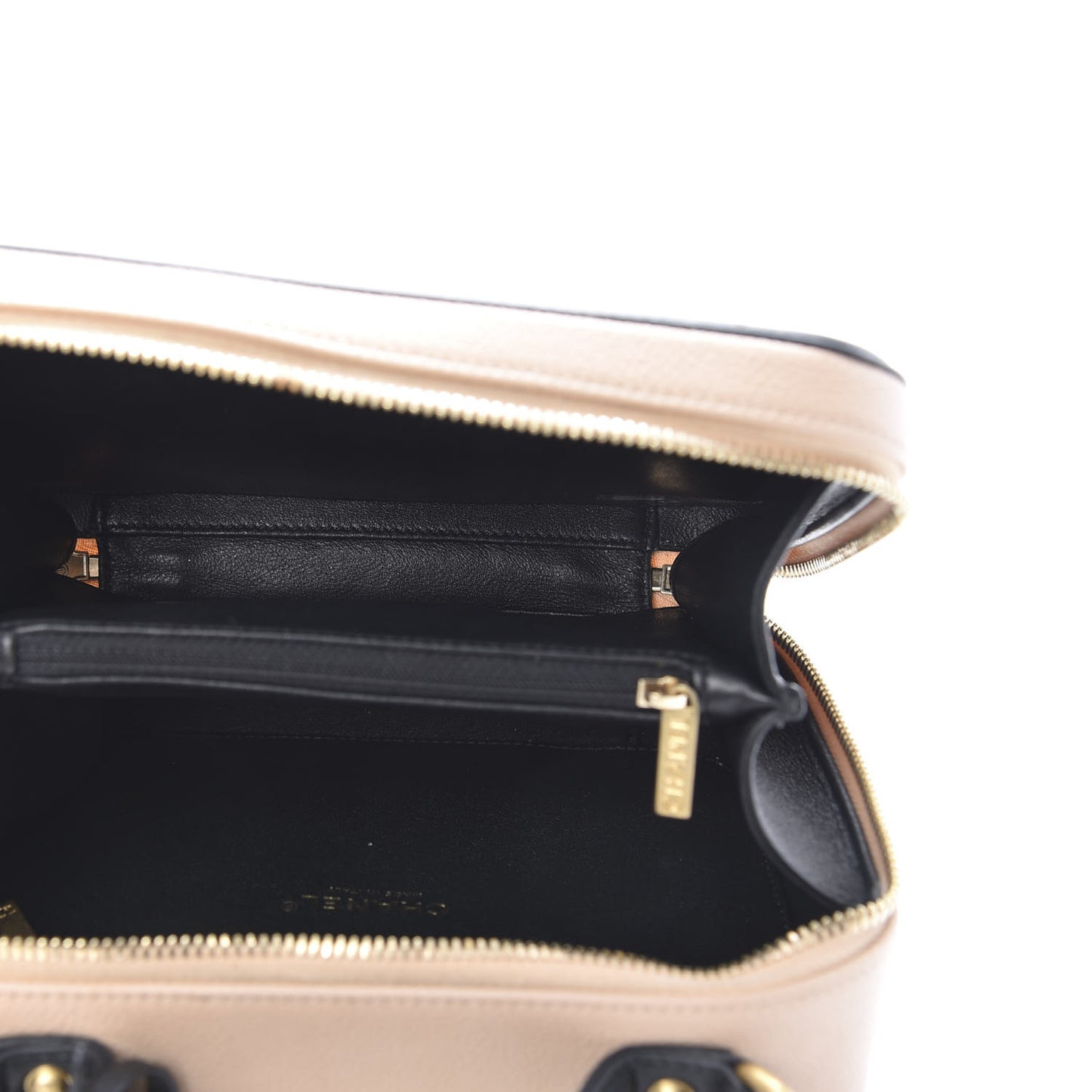 Caviar Quilted Medium CC Filigree Vanity Case Beige Black