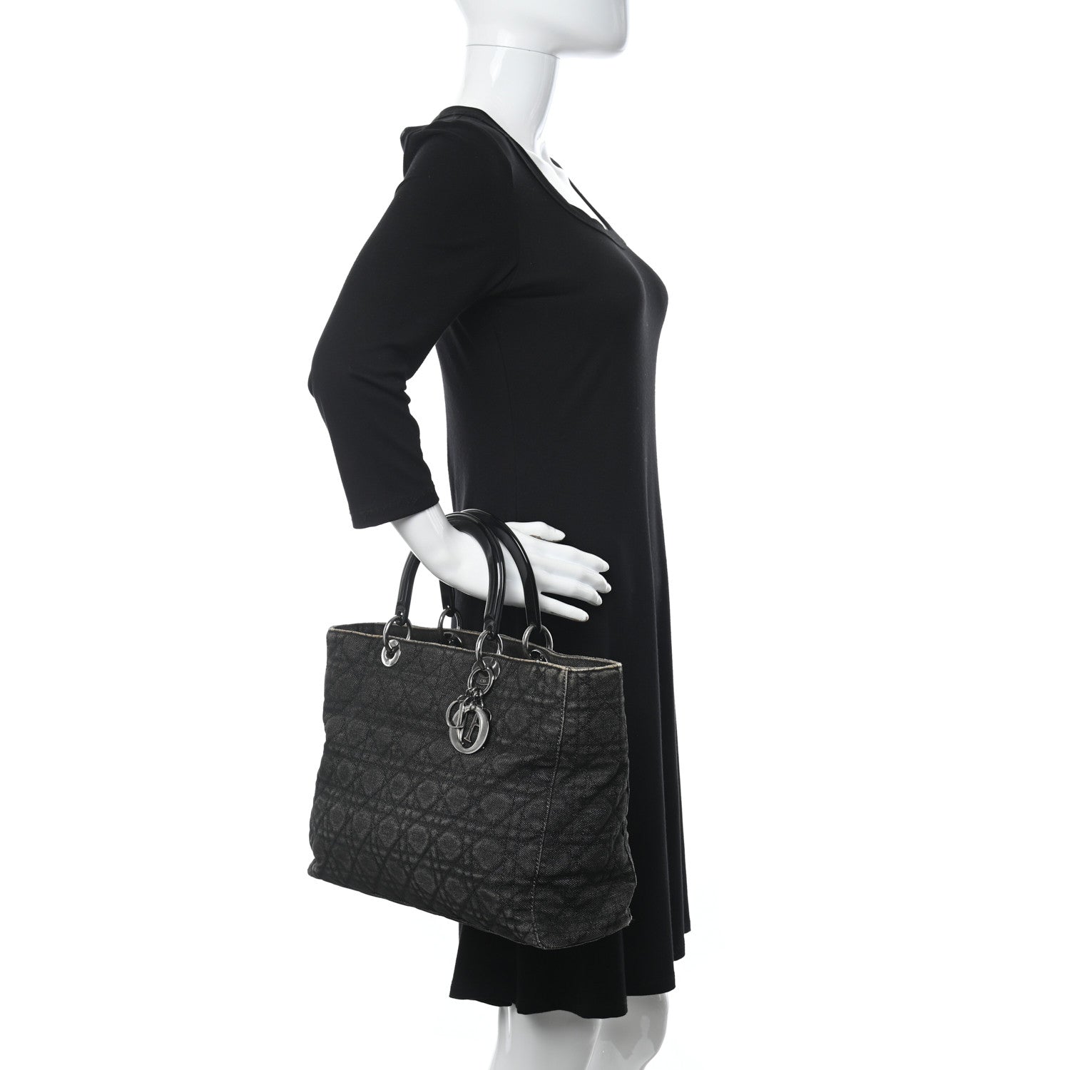 Christian Dior Denim Cannage Large Lady Dior Black 2 of 13