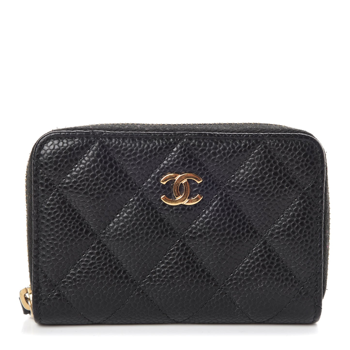 Caviar Quilted Zip Coin Purse Black