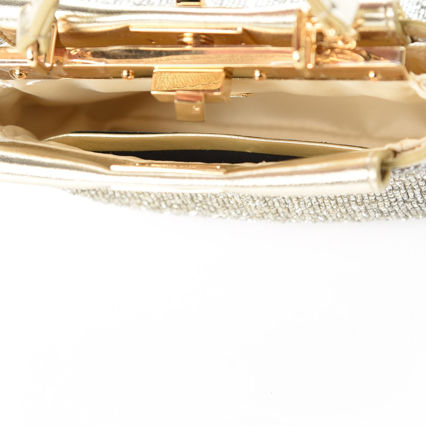 Laminated Goatskin Beaded Micro Peekaboo Iconic Satchel Oro Chiaro Platino