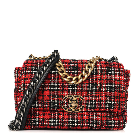 Tweed Quilted Medium Chanel 19 Flap Red Black