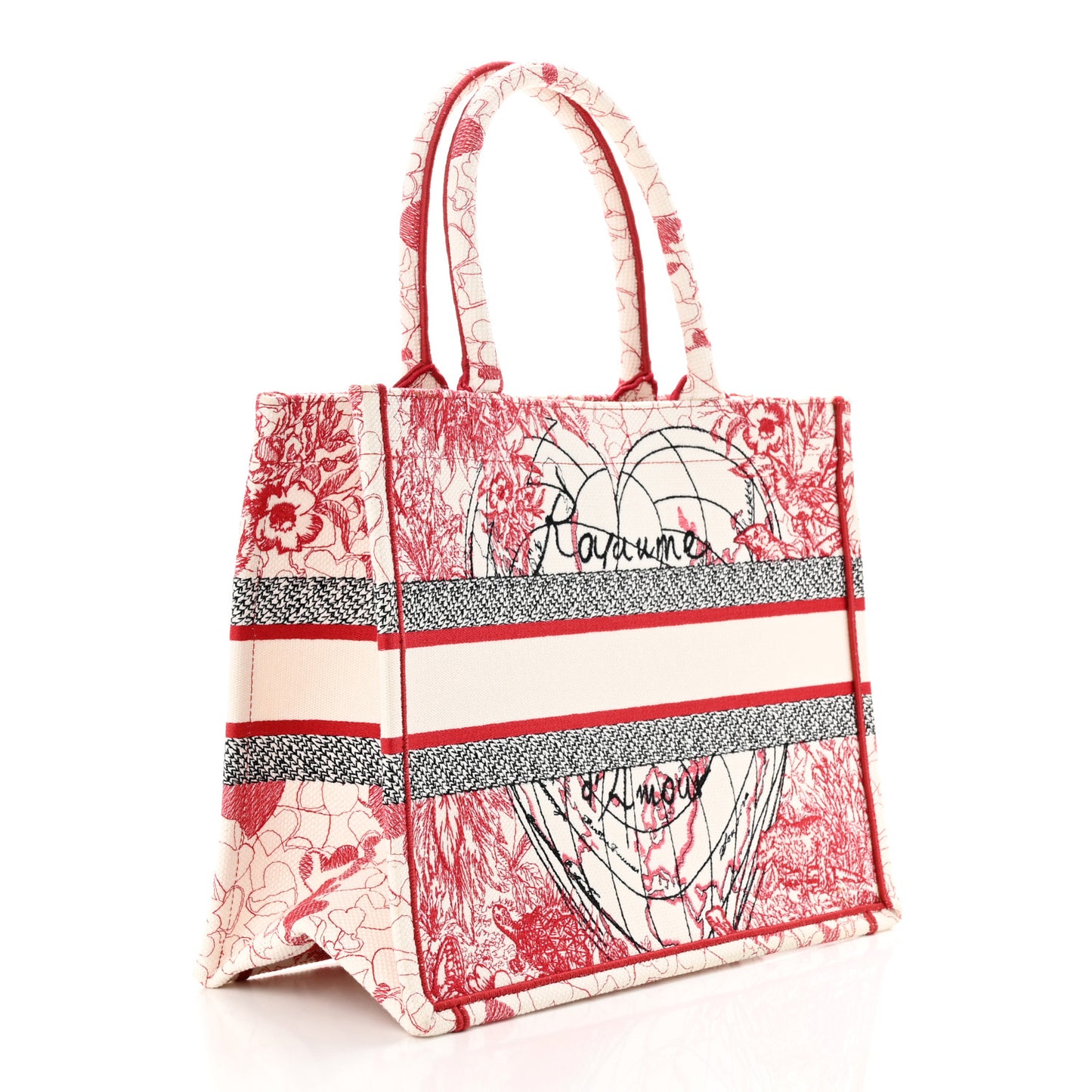 Canvas Embroidered Medium Dioramour D-Royaume Book Tote Red Multicolor