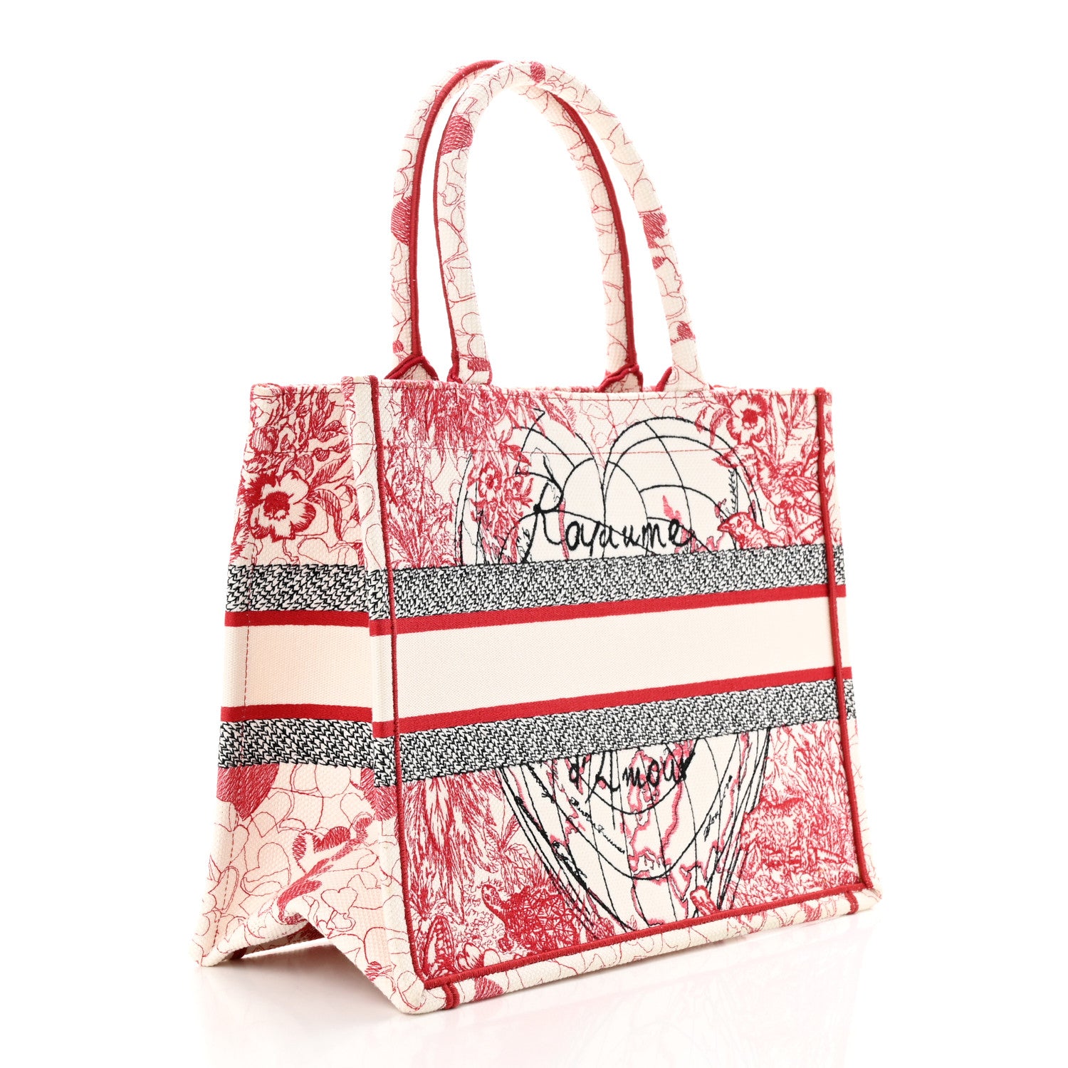 Christian Dior Canvas Embroidered Medium Dioramour D-Royaume Book Tote Red Multicolor 3 of 10
