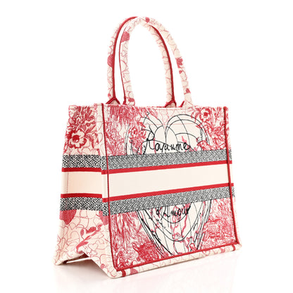 Christian Dior Canvas Embroidered Medium Dioramour D-Royaume Book Tote Red Multicolor 3 of 10