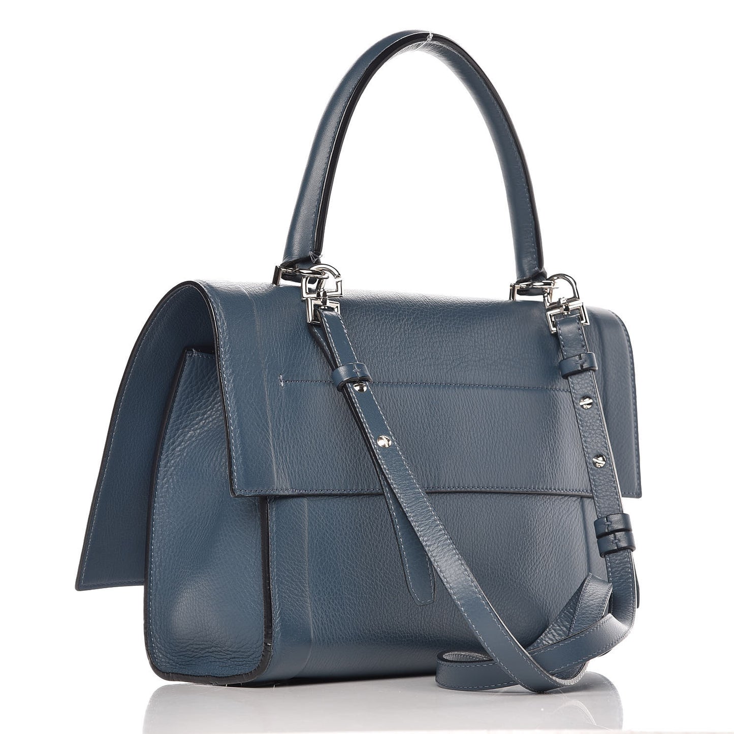 Grained Calfskin Small Shark Lock Satchel Mineral Blue