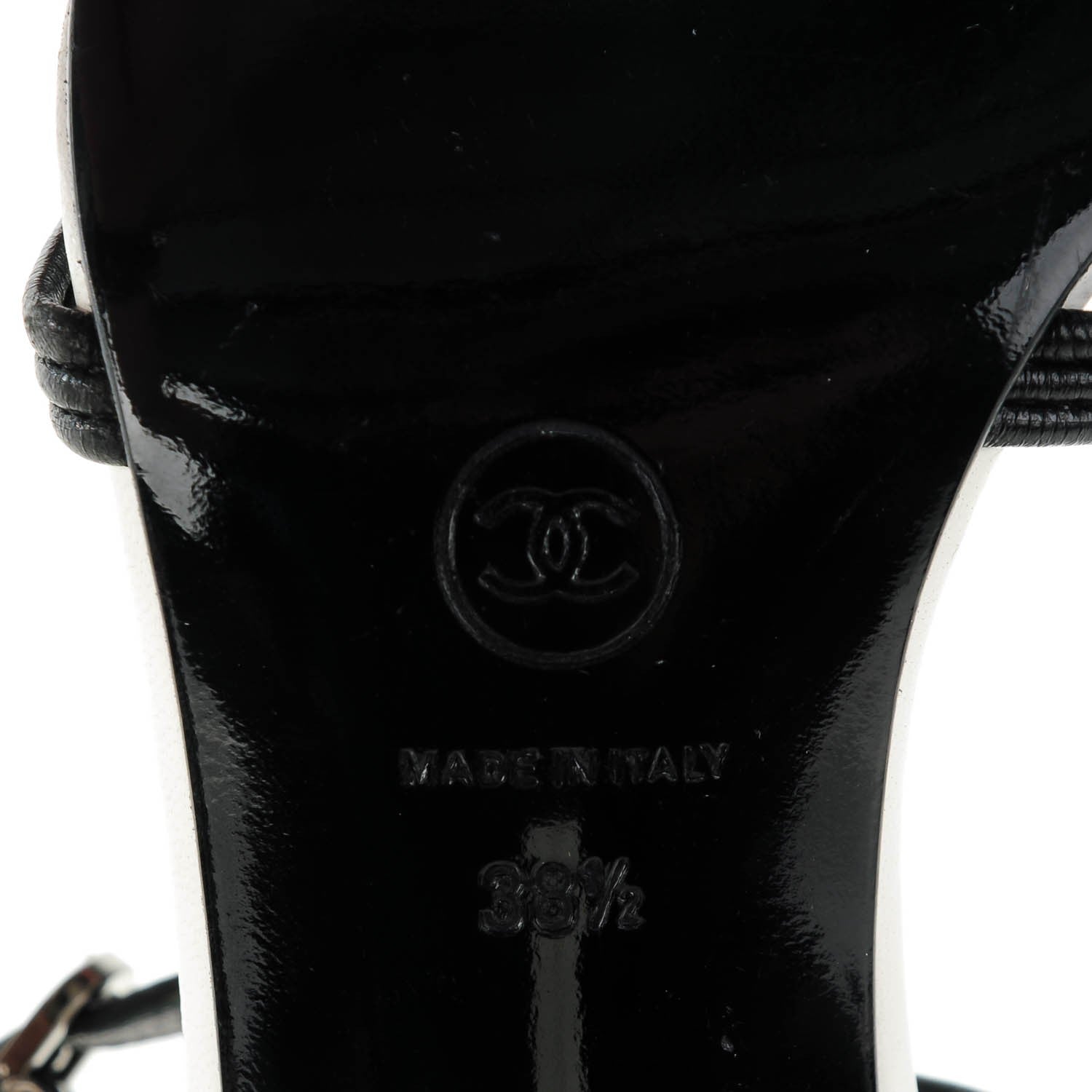 Chanel Lambskin Sandals Heels 38.5 White Black 7 of 7