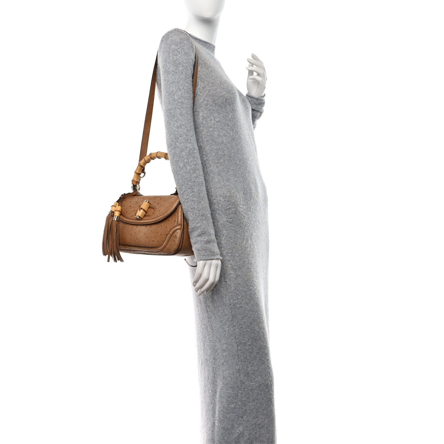 Gucci Ostrich Medium New Bamboo Top Handle Bag Brown 2 of 13