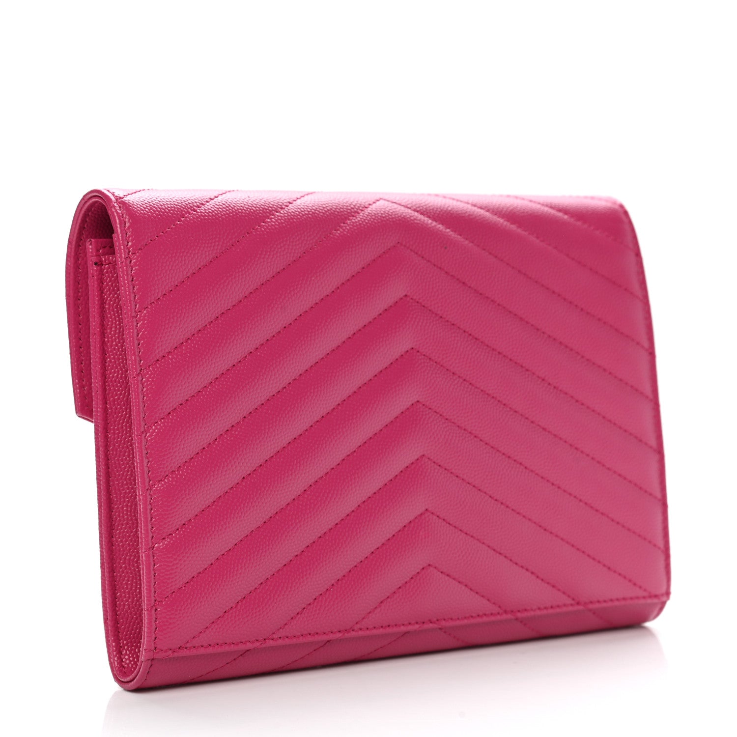 Saint Laurent Grain De Poudre Matelasse Chevron Monogram Envelope Clutch Fresh Fuxia 3 of 9