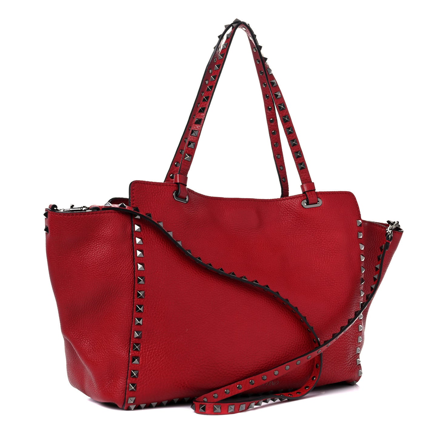 Pebbled Calfskin Medium Rockstud Tote Rosso Valentino