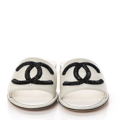 Chanel Lambskin Beaded CC Mules 40.5 Grey 2 of 7