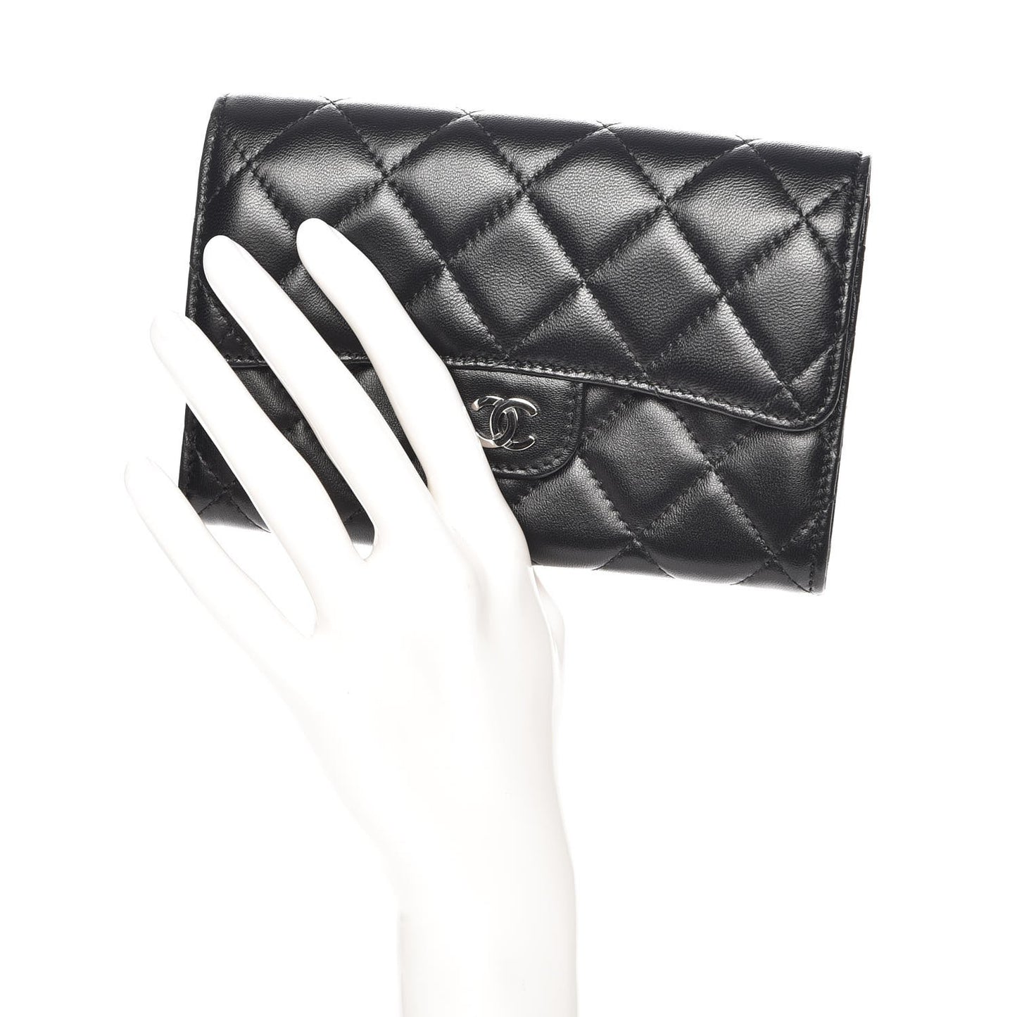 Lambskin Quilted Small Flap Wallet Black