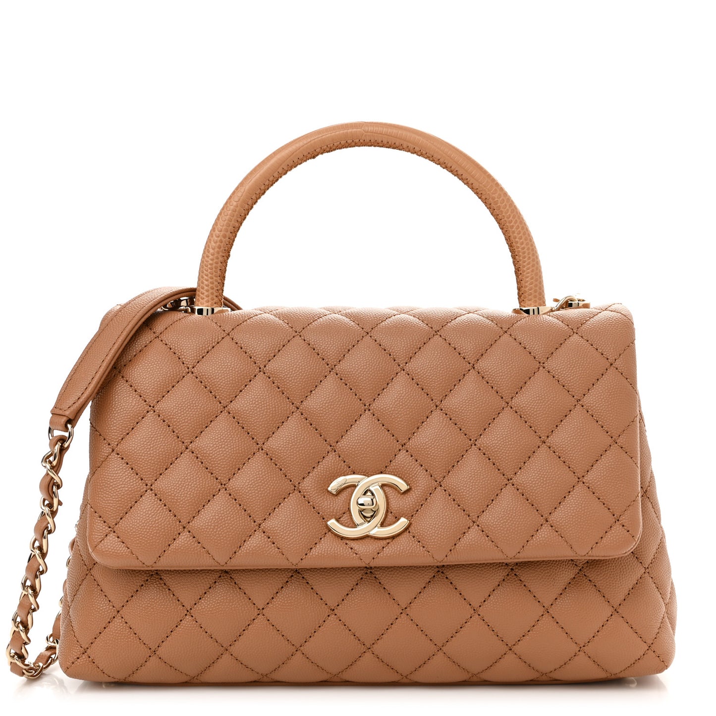 Caviar Quilted Lizard Embossed Small Coco Handle Flap Brown
