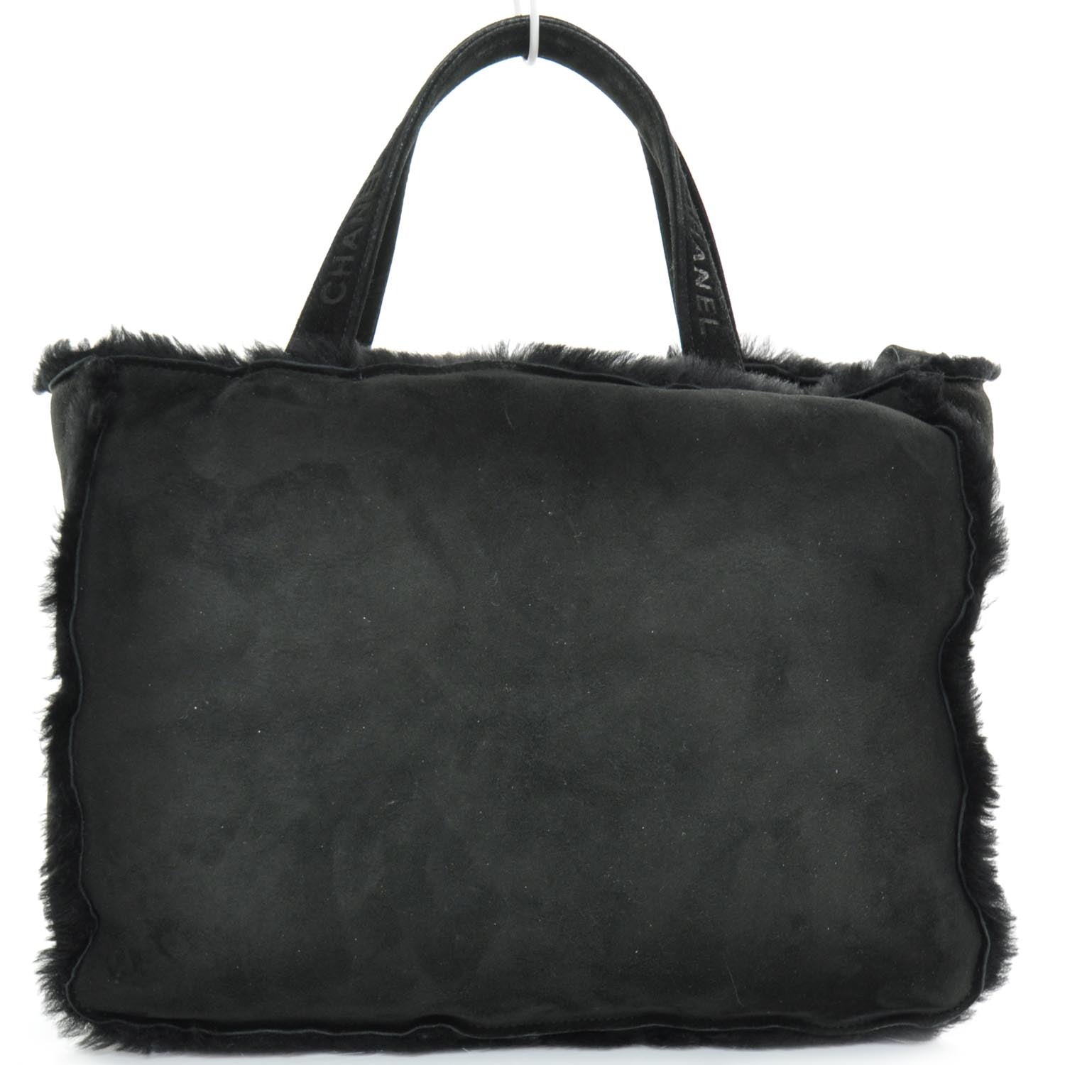 Chanel Suede Shearling Fur Handbag Black 4 of 12
