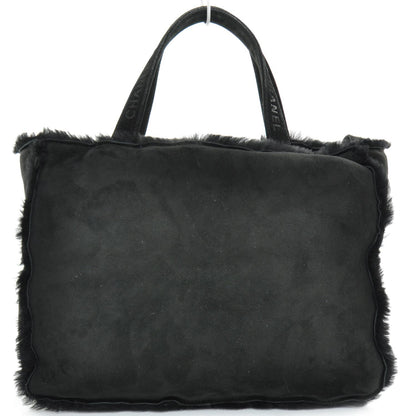Chanel Suede Shearling Fur Handbag Black 4 of 12