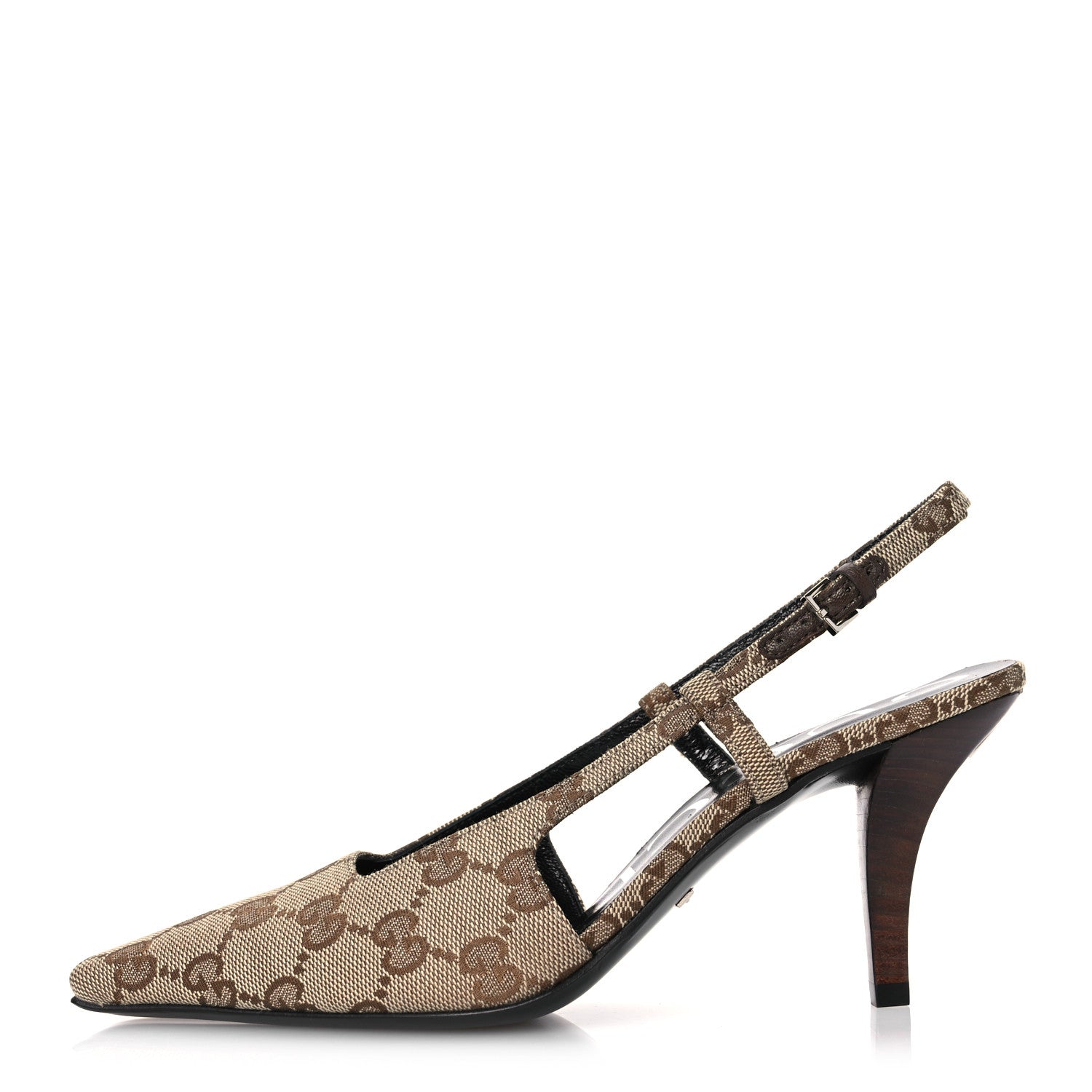 Gucci Monogram Malga Kid Square G 75mm Slingback Pumps 35 Beige Ebony New Acero 1 of 15