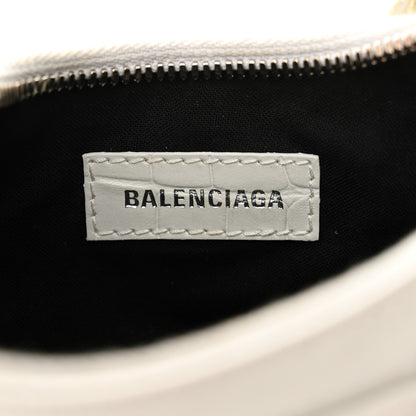 Balenciaga Extra Supple Calfskin Crocodile Embossed Le Cagole Shoulder Bag XS Optic White 7 of 11
