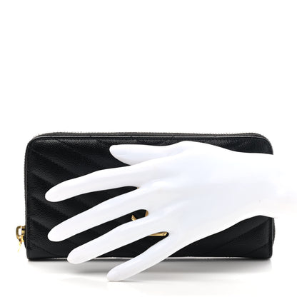 Saint Laurent Grain De Poudre Matelasse Chevron Monogram Zip Around Wallet Black 2 of 8