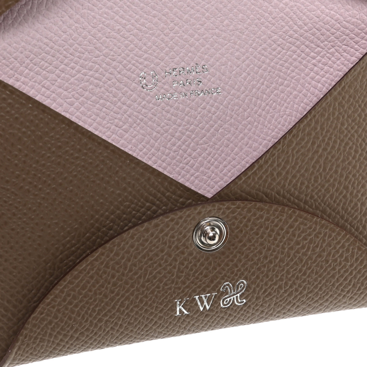 Hermes Epsom Horseshoe Calvi Card Case Etoupe Mauve Pale 6 of 8