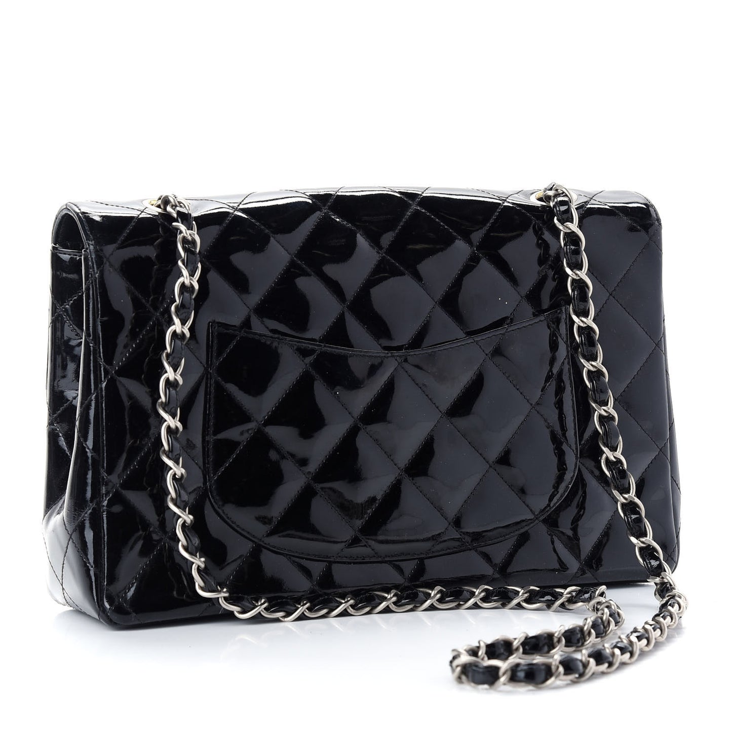 Patent Quilted Medium Single Flap Bag Black