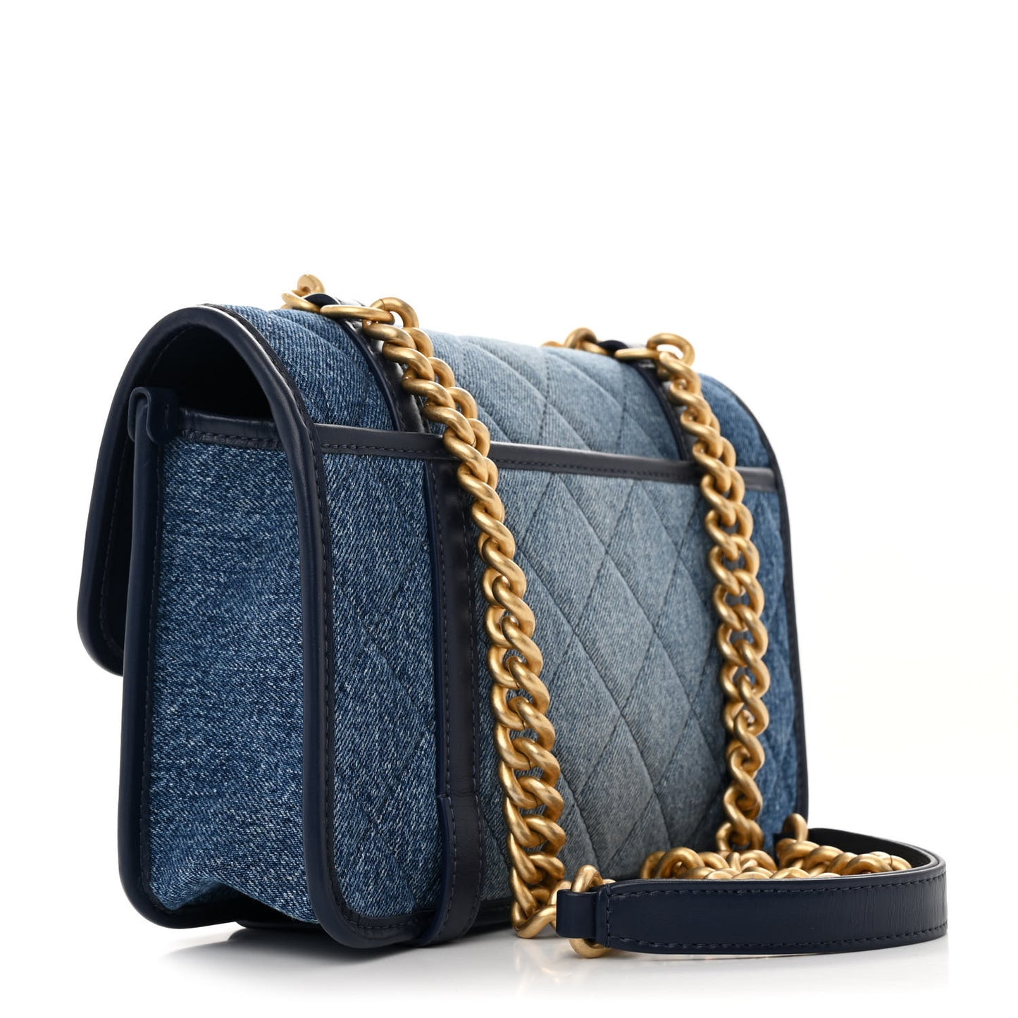 Washed Denim Quilted Messenger Flap Blue