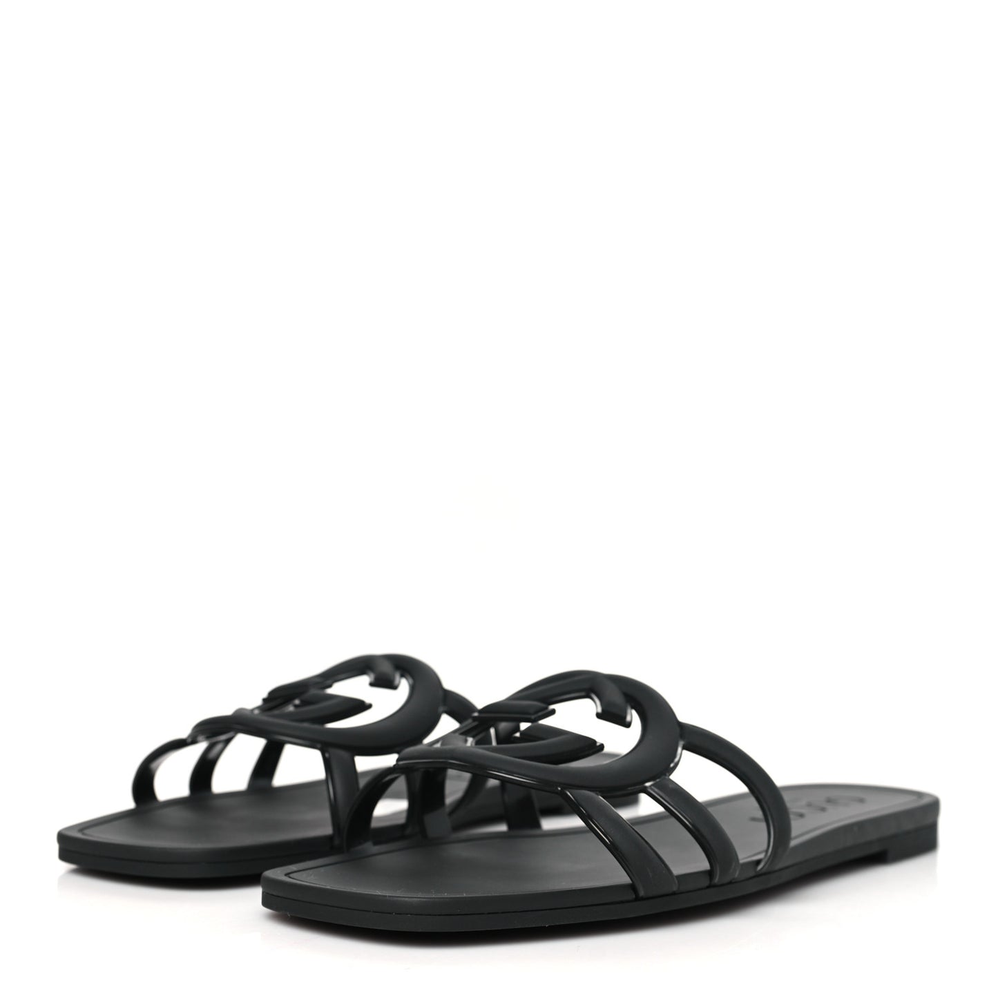 Rubber Womens Interlocking G Slide Sandals Black