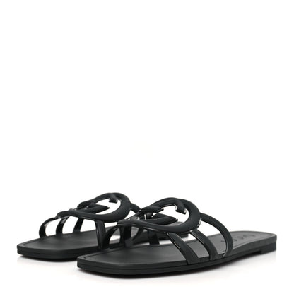 Gucci Rubber Womens Interlocking G Slide Sandals Black 3 of 8