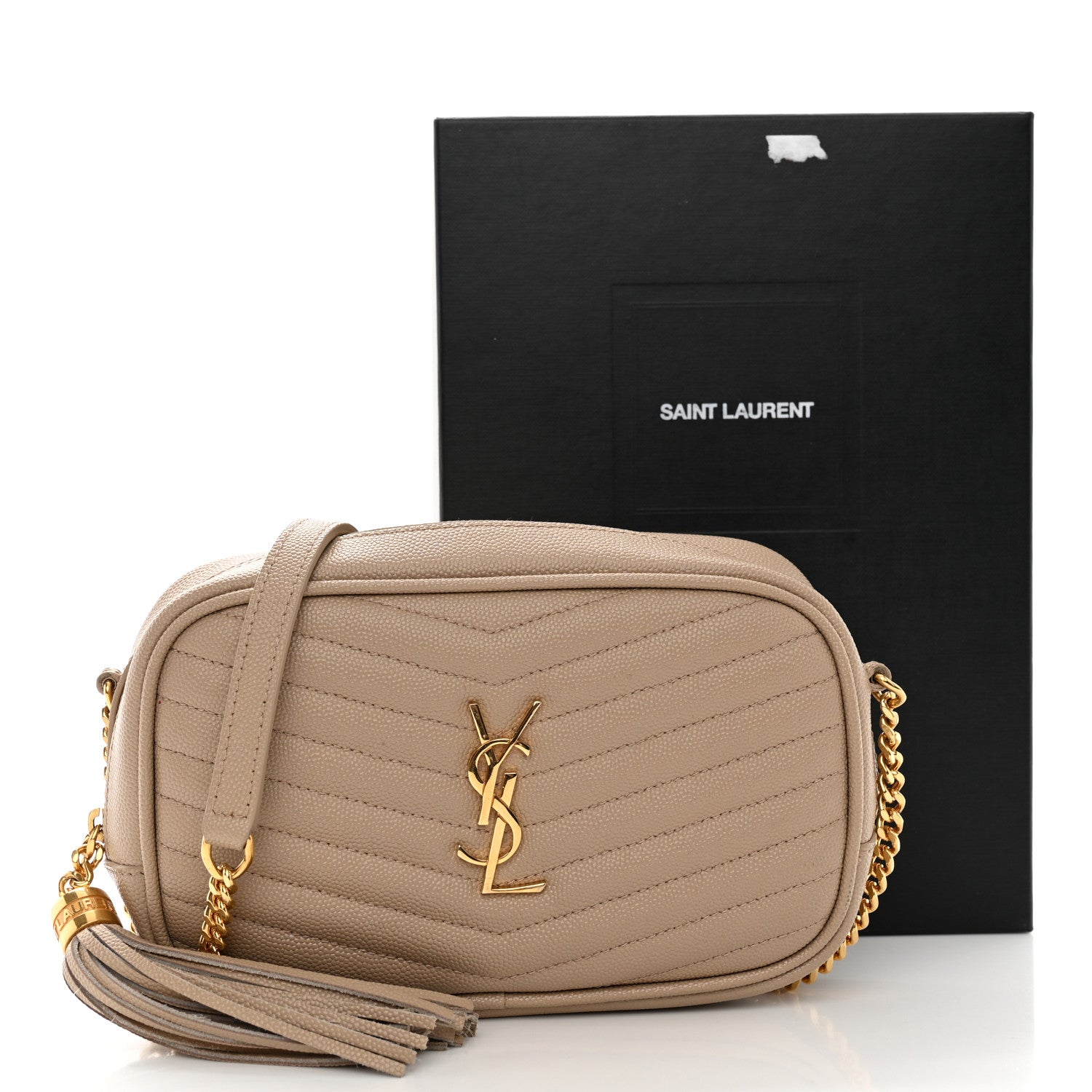 Saint Laurent Grain De Poudre Matelasse Monogram Mini Lou Camera Bag Dark Beige 12 of 12