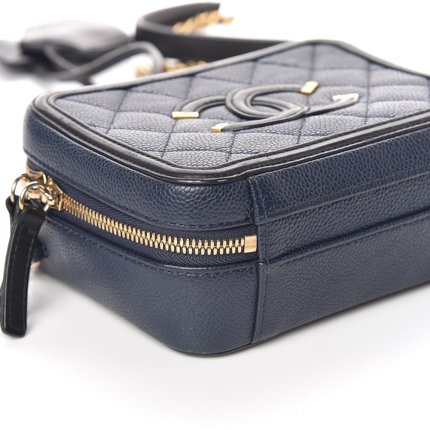Caviar Quilted Small CC Filigree Vanity Case Navy Black
