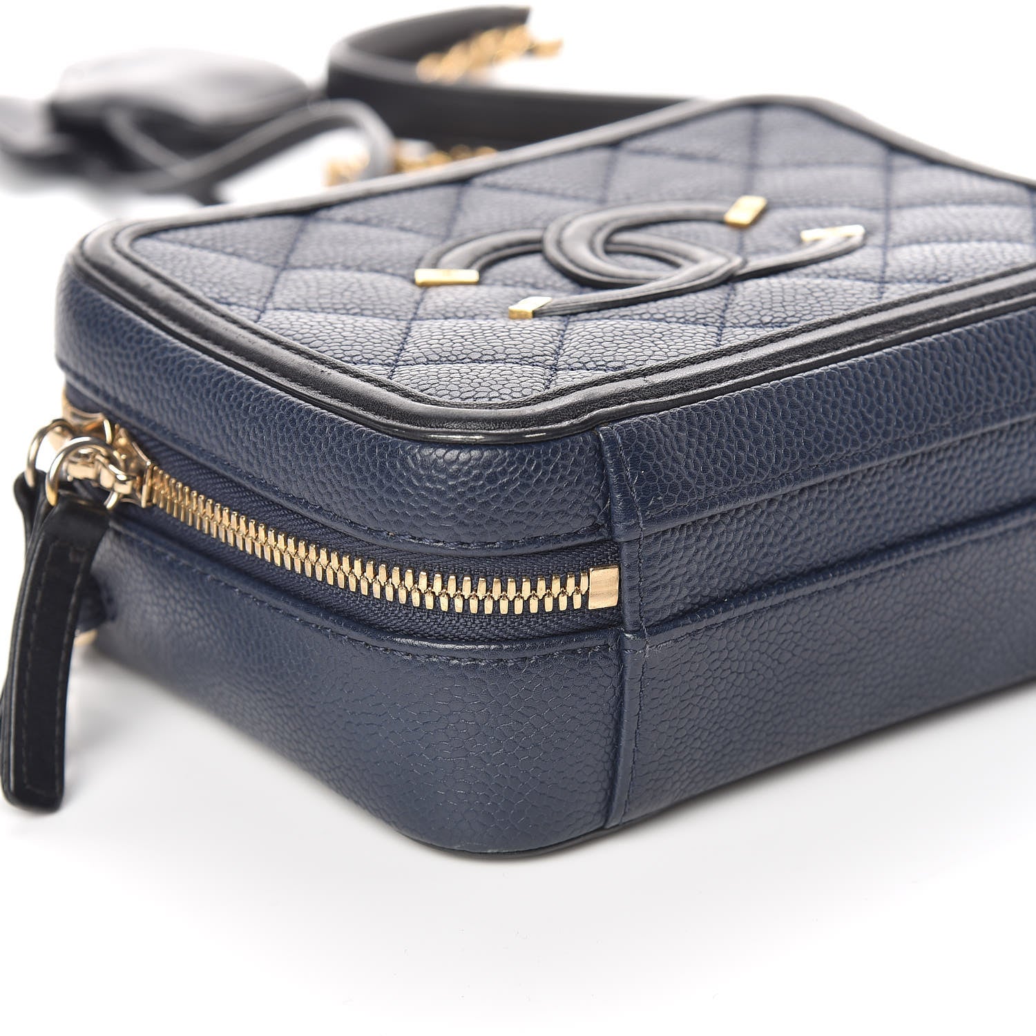 Chanel Caviar Quilted Small CC Filigree Vanity Case Navy Black 12 of 17